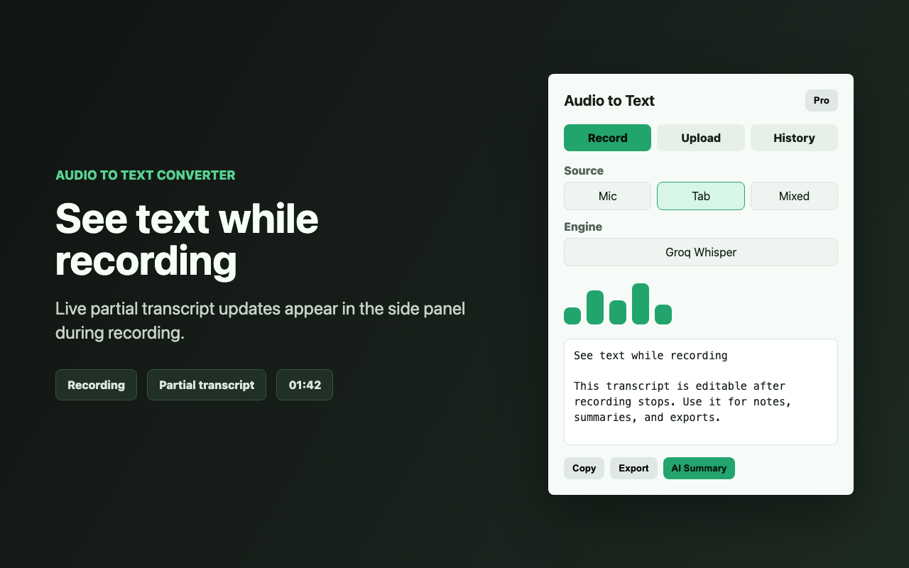 Live transcription while browser audio is recording
