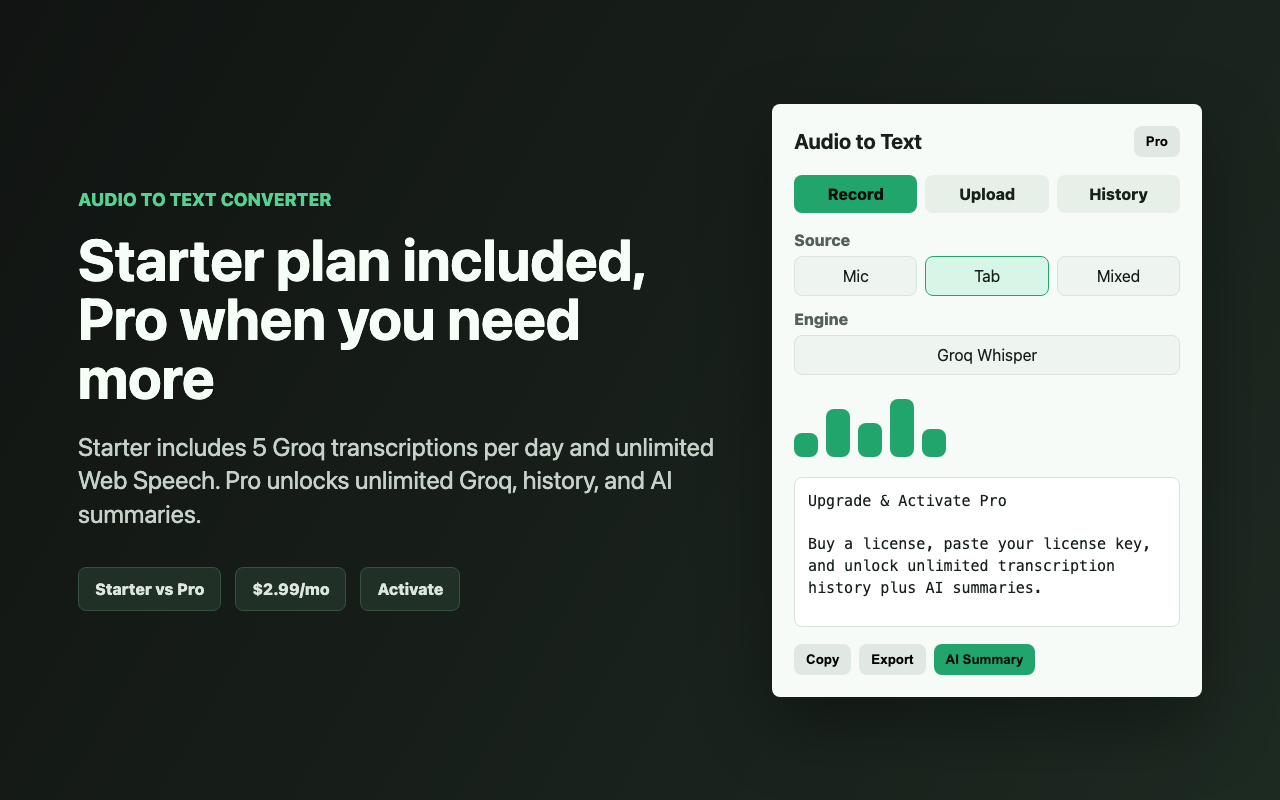 Upgrade and activate Pro flow